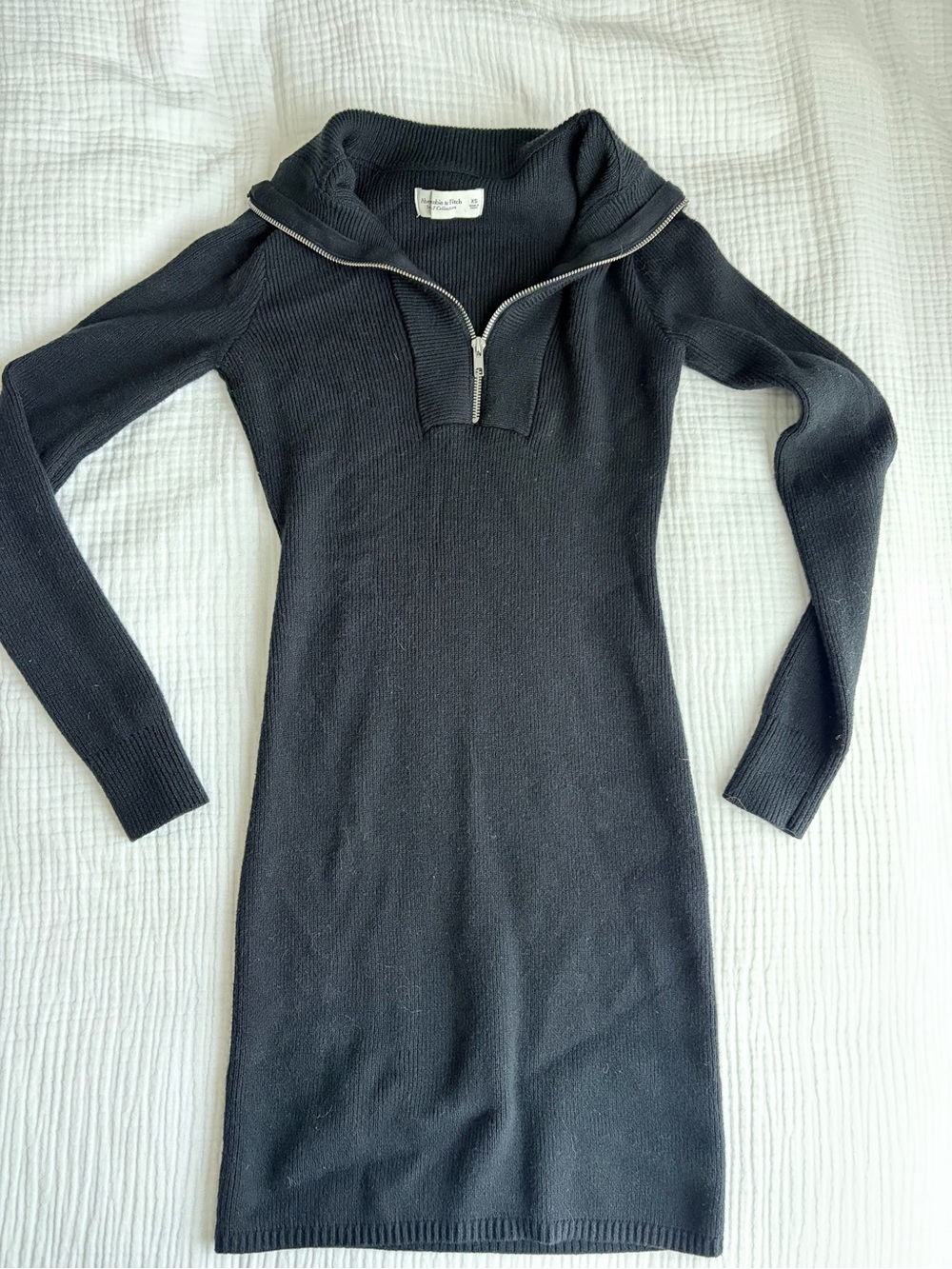 Abercrombie & Fitch Black Quarter-Zip Ribbed Sweater Dress